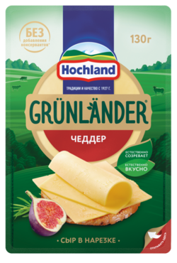 Полутвердый сыр Grünländer от Hochland "Чеддер", 50%